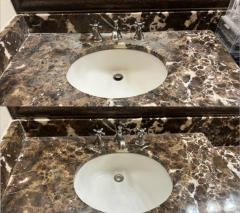 Before and after polishing marble countertop etched.