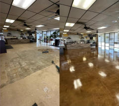 Before and after removing vct and staining concrete.