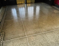 Terrazzo floor with a nice satin sheen to showcase terrazzo floor. 